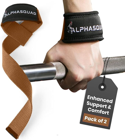 ALPHASQUAD Lifting Straps for Weightlifting – Heavy Duty Wrist Straps for Weightlifting with 7mm Thick Padded Cotton Wraps, 22.5" Long, 1.5" Wide – Deadlifts, Strength Training, Powerlifting, Men & Women