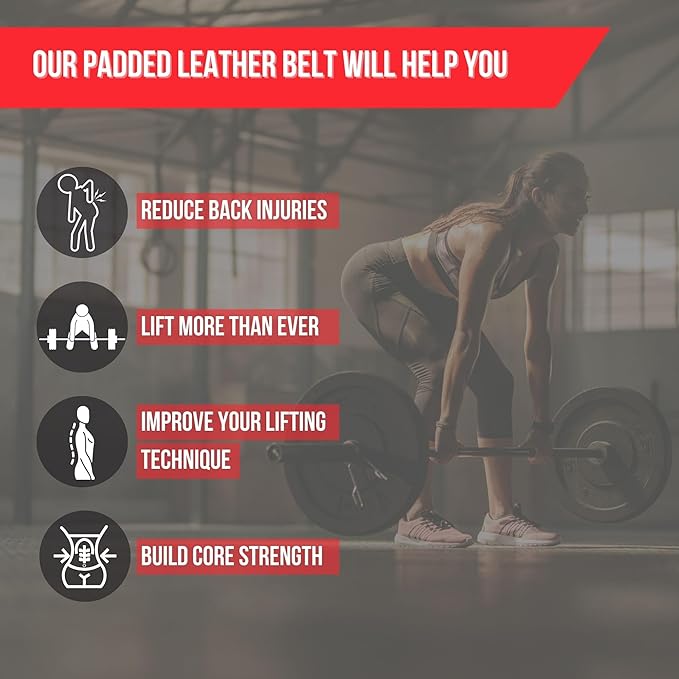 Lift Tech Fitness 4'' Padded Weight Lifting Belt - Leather Workout Belt for Men & Women - Gym Belt for Powerlifting, Deadlift, Strength training - 4'' Padded Belt for Weightlifting - Black