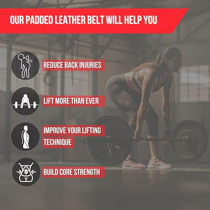 Lift Tech Fitness 4'' Padded Weight Lifting Belt - Leather Workout Belt for Men & Women - Gym Belt for Powerlifting, Deadlift, Strength training - 4'' Padded Belt for Weightlifting - Black