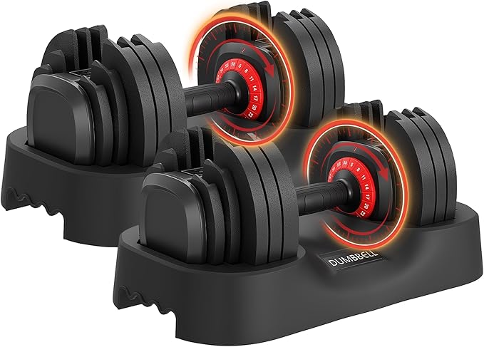 25LBS/56LBS Adjustable Dumbbell One-Hand Quick Adjust Weight Set, Anti-Slip Texture Handle, Full-Body Workout Equipment for Home Gym, Suitable for Men & Women