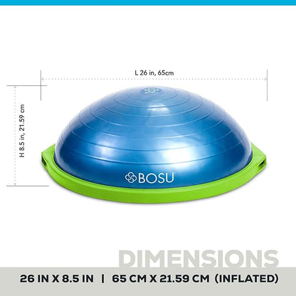 Bosu Balance Ball Exercise Trainer, Home Gym Equipment w/ Guided Workouts & Pump, 26", Blue - Inflatable Fitness Platform for Strength Training, Standing, Balancing, and Core Workout