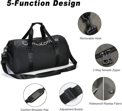 Gym Bag for Men Women Waterproof Duffle Bag with Shoes Compartment and Wet Pocket Multipurpose Sports Weekender Bags for Travel, Sports, Fitness and Workout,Black