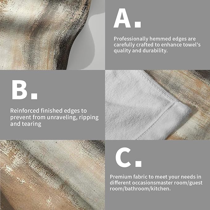 Burnt Brown and Grey Hand Towels for Bathroom Set of 2, Abstract Art Painting Modern Face Towels 28X14 inch, Quick Dry Soft Absorbent Washcloths Decorative Kitchen Dish Towels for Yoga Workout Gym