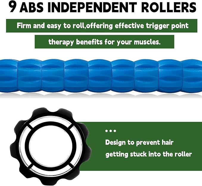 Massage Roller Stick,Muscle Roller Stick for Athletes,Liposuction Massage Roller for Lymphatic Drainage, for Relief Muscle Soreness,Trigger Points,Help Runner Legs,Back Recovery(Green & Blue)