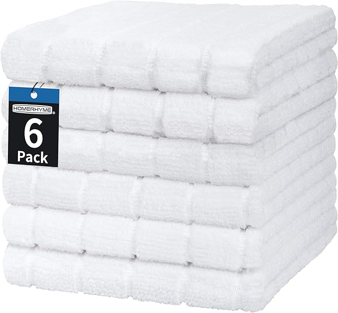 HOMERHYME White Hand Towels, 6 Pack 25''*15'' Microfiber Hand Towels for Bathroom Kitchen, All-Purpose Quick Dry Lint Free Soft Absorbent Wash Cloths, Gym Towels Bath Towels Bulk for Yoga Spa Hotel