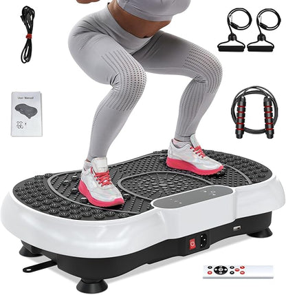 Bigzzia Vibration Plate Exercise Machine for Weight Loss – 100-Speed Platform with Remote & Resistance Bands, 450 lbs Capacity – Quiet Full Body Workout for Lymphatic Drainage at Home