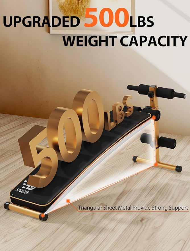 Sit Up Bench, Adjustable Workout Bench for Ab Exercise, Curved Incline/Decline Slant Bench, Five Adjustment Levels, Great Home Gym Workout Equipment for Building Abs and Core Muscles