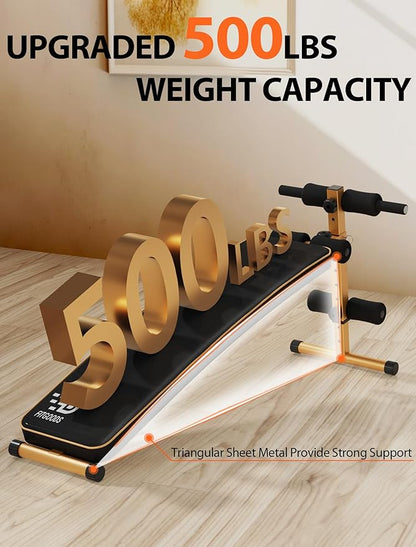 Sit Up Bench, Adjustable Workout Bench for Ab Exercise, Curved Incline/Decline Slant Bench, Five Adjustment Levels, Great Home Gym Workout Equipment for Building Abs and Core Muscles