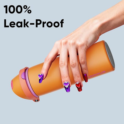 Insulated Water Bottle with Straw - Encool Stainless Steel Water Bottle with Push Button Lid, Leak-Proof & BPA-Free, Keeps Cold for 24 Hours for Sports, Travel, Gym (24 oz, Tiger Eye)