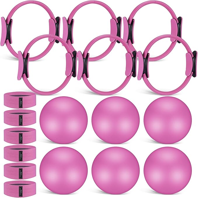 18 Pcs Pilates Ring and Ball Set with Resistance Bands Home Workout Pilates Equipment 11.8 Inch Magic Circle with Padded Handles, Mini Ball for Strength, Toning and Flexibility
