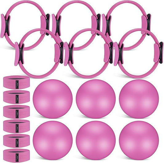 18 Pcs Pilates Ring and Ball Set with Resistance Bands Home Workout Pilates Equipment 11.8 Inch Magic Circle with Padded Handles, Mini Ball for Strength, Toning and Flexibility