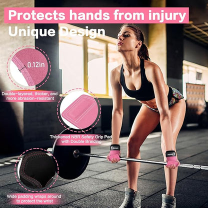 Weight Lifting Wrist Strap, Double-Layer Leather Wrist Straps for Gym Strength Training Weightlifting,Deadlift and Powerlifting, Enhance Grip Strength Neoprene Padding Gym Workout Lifting Straps Men/Women Pair