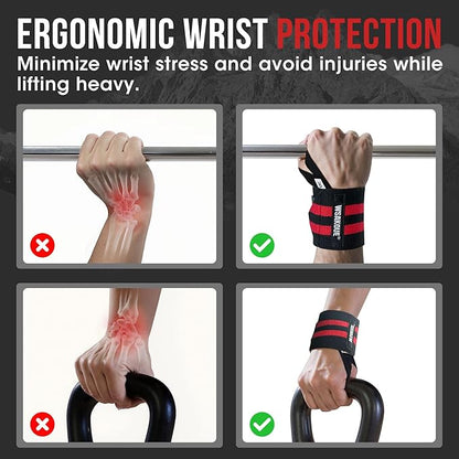 WSAKOUE Weightlifting Wrist Wraps - 18" Professional Wrist Support with Heavy-Duty Thumb Loop for Powerlifting, Bench Press & Strength Training- Adjustable Gym Wrist Straps for Men & Women