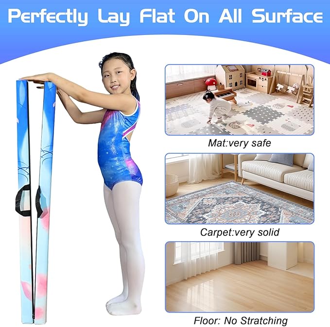 8FT Folding Balance Beam -Gymnastics Floor Beam -Gymnastics Equipment for Kids,Wood core- Anti-Slip Bottom and Carrying Bag for Home
