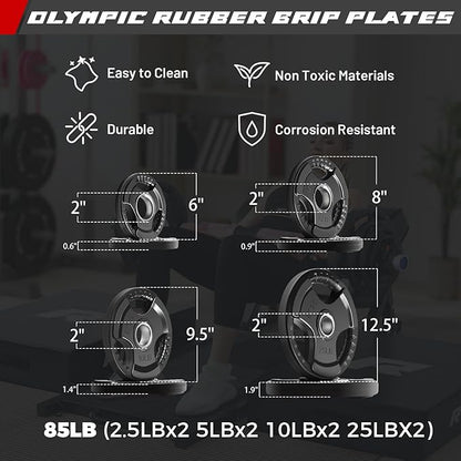 RitFit Barbell Weight Set - 4/6FT Olympic Barbell with Weight Plates (55-115LB Total) - Weightlifting Equipment for Squats, Curls, Deadlifts, Presses, Hip Thrusts