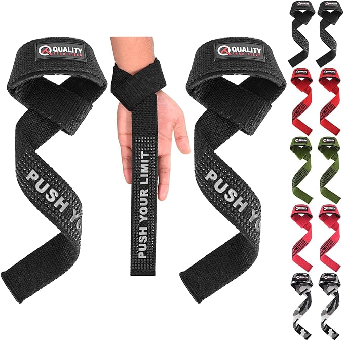 QTF Lifting Wrist Straps for Weightlifting, Gym Wrist Wraps Padded Wrist Support Wraps, Bodybuilding, Powerlifting, Deadlifting and Secure Grip