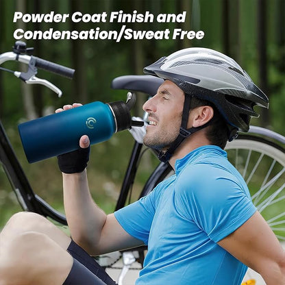 COKTIK 32oz Sports Water Bottle, Stainless Steel Water Bottle for Insulated, Reusable Travel Bottle, With Straw, With Handle Grip for Easy Carrying, Suitable for Cycling, Outdoor Vacations(Dark Night)