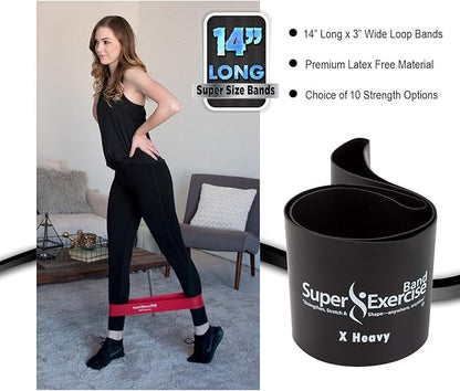 USA 14" x 3" Extra Long Latex Free Mini Loop Bands in 3, 5, 10 Pack Sets. 10 Strengths for Resistance Training, Stretching, Yoga, Toning. Plus an Exclusive iPhone App and E-Book.