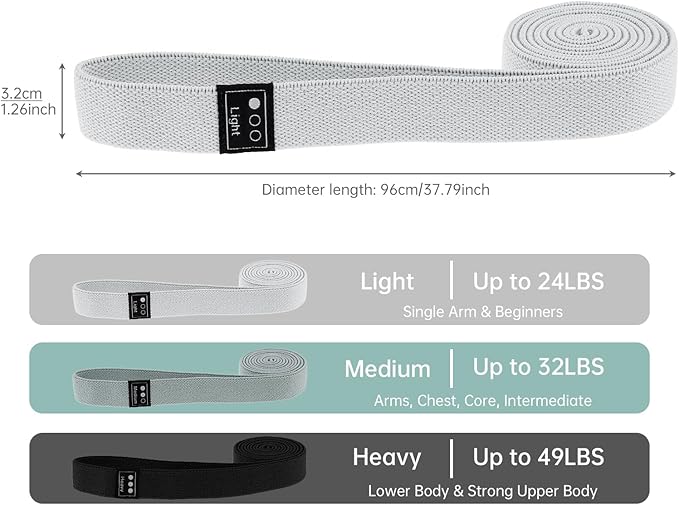 Fabric Resistance Bands - 3-Pack Set, Long Cloth Exercise Bands for Home Workout Strength Training, Yoga & Pilates | with Storage Bag