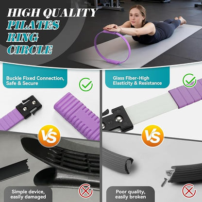 Pilates Ring, Silicone Magic Pilates Rings, Lightweight & Durable Flexible Fitness Circle Exercise Equipment for Toning Arms, Thighs,Legs, Core,Yoga & Physical Therapy