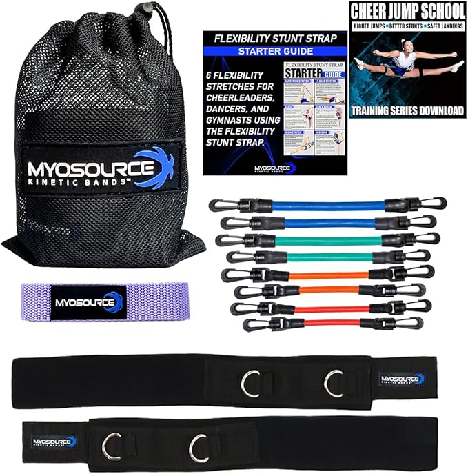Cheer Kinetic Bands – Leg Resistance Bands for Cheerleaders | Improve Flexibility, Jumps, Stunts & Tumbling | 4-Level Resistance System with 12 Stunt Strap Colors + Digital Training Downloads