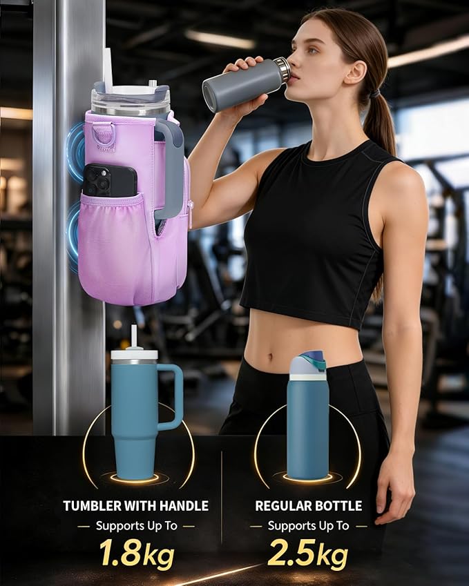 sportsnew Magnetic Gym Bag for Women Men, Water Bottle Carrier Holder with Strap & Phone Pockets for 40oz Tumbler with Handle, 4 Built-in Magnets Small Gym Bag for Sports, Workout, Fitness, Walking