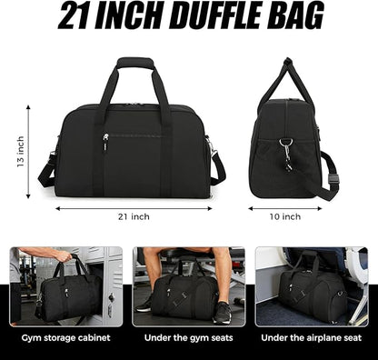 Searock 21 Inch Gym Bag with Shoe Compartment, Sports Duffle Bag for Travel, Carry On Duffel Bag, Weekender Overnight Bags for Men and Women Traveling, Black