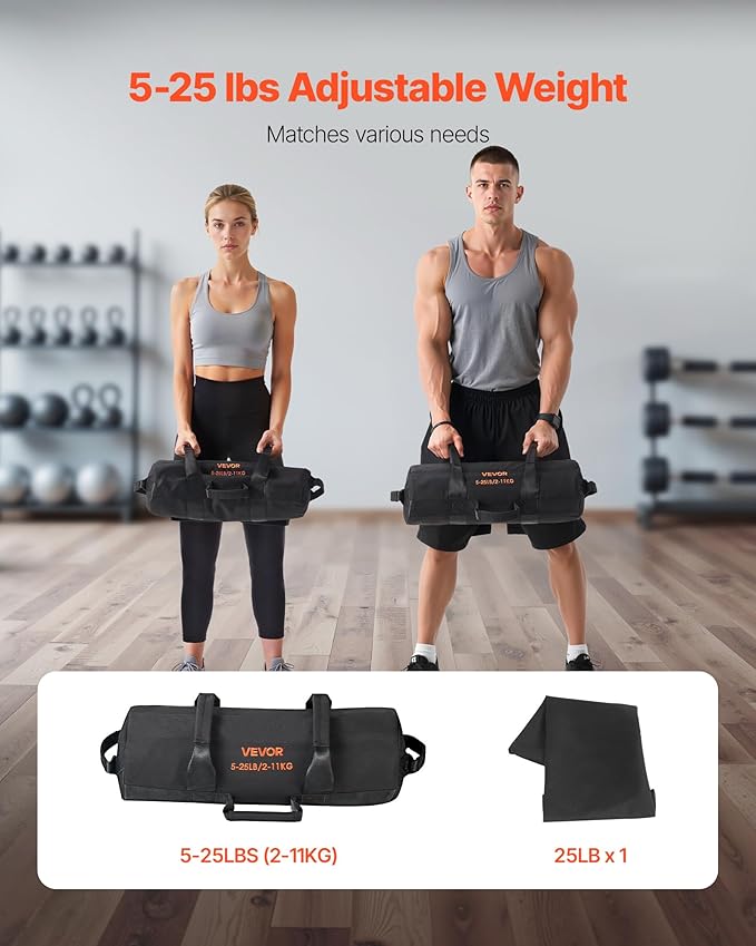 VEVOR Workout Sandbag, Heavy Duty Workout Power Bags with Handles, Slam Bag for Fitness Strength Weight Training Cross-Training, Home Gym Exercise, Black (Unfilled)