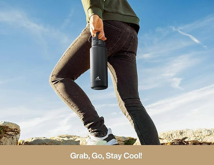 POWCAN 40 oz Insulated Water Bottle with 2-in-1 Straw and Spout Lid, Keep Cold 24H, Leak-Proof, BPA-Free, Double Wall Stainless Steel Water Bottle for Sports, Gym, Travel, and School (Mousse)