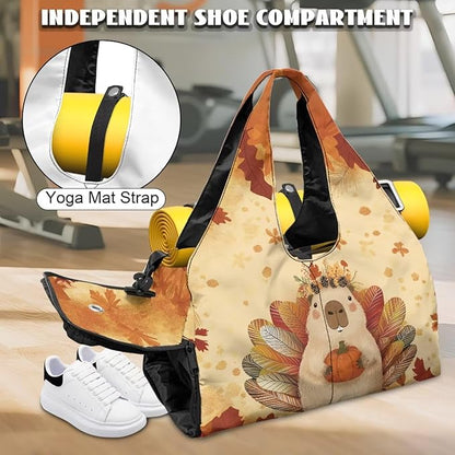 Gym Bag with Yoga Mat Holder Large Tote Bag With Multi Pockets for Women Men Dry Wet Separated Pocket Carryall Yoga Tote Bag for Pilates Travel Workout Office
