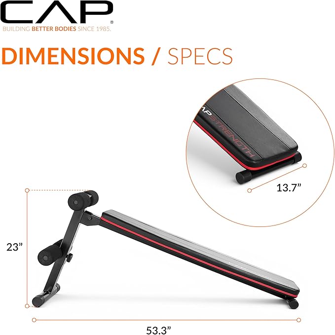 CAP Barbell Sit Up Bench – Adjustable Decline Ab Bench for Home Gym – Multi-Purpose Slant Board for Core Strength, Sit-Ups, and Full-Body Workouts