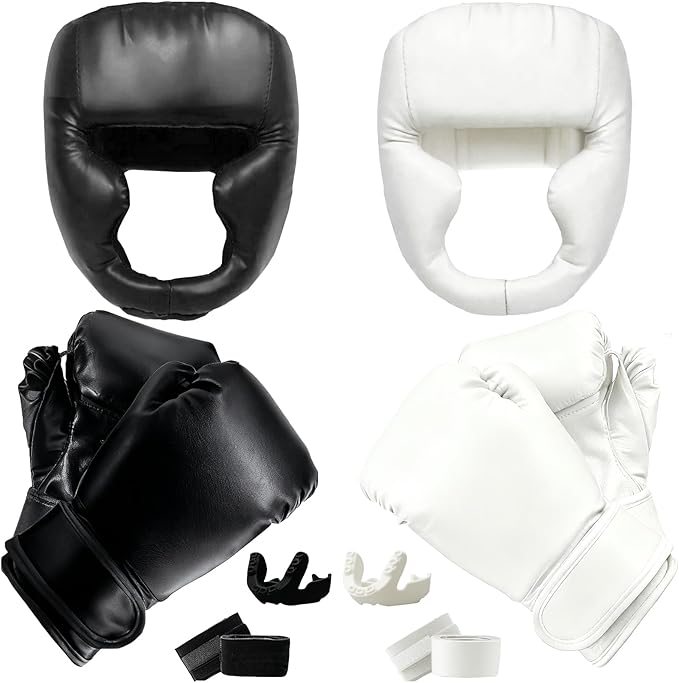 14 Pcs Boxing Set Boxing Equipment Set for Beginners Including 2 Pair of 6 oz Boxing Gloves Headgear Helmet Hand Wraps Mouth Guards Gifts for Kids Beginners Training Equipment