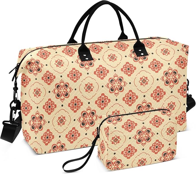 Weekender Bags Travel Duffel Gym Bag 4359 Mandala Orange Boho Carry on Overnight Tote Bag with Toiletry Bag for Airplane Travel Trip Gym Yoga