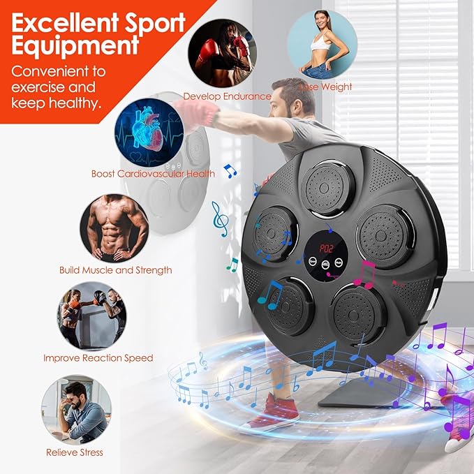 KOCASO Music Boxing Machine with Boxing Gloves - Wireless Smart Music Boxing Machine, 9 Speeds & 9 Modes Light - Wall Boxing Punching Pad Electronic Workout Machine for Home Gym