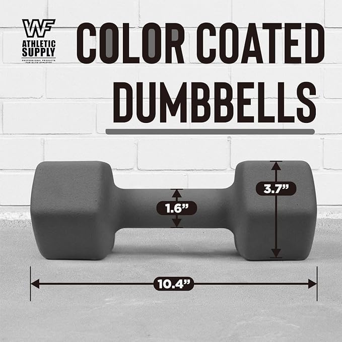 WF Athletic Supply Vibrant Multiple Color Hex Shaped Neoprene Dumbbells/Hand Weights with Non-Slip Grip for Home Gym Equipment Workouts Strength Training Free Weights - Sold in Pairs