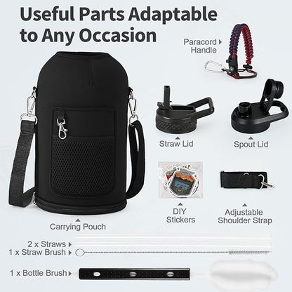One Gallon Water Bottle Insulated, Triple Wall Vacuum Cold for 48 Hrs & Leak-proof & Non-BPA, 128oz Christmas Stainless Steel Gifts Water Jug with Paracord Handle Straw Spout Lids
