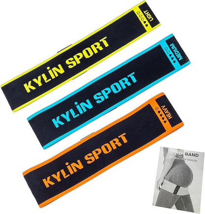KYLIN SPORT Fabric Loop Resistance Band Non-Slip Workout Bands Hip Bands Hip Booty Exercise Resistance Band Workout Loop Bands for Legs and Butt, Activate Glutes and Thigh (Set of 3)
