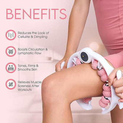 Cellulite Massage Roller, Fascia Blaster, Lymphatic Drainage Massager, Relieve Muscle Soreness, Body Sculpting Tool with Detachable Handles for Thighs, Legs, Buttocks, Gift Exfoliating Brush (Pink)