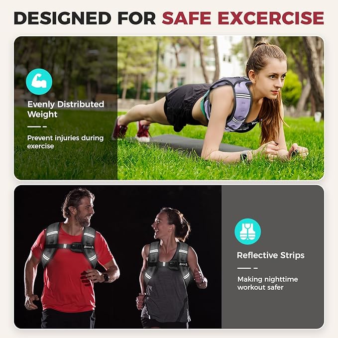 BAGAIL Comfort-Fit Weighted Vest for Woman, Even Weight Distribution, Faster Weight Loss, No-Chafe or Bounce for Walking & Running with Detachable Phone Pouch & Reflective Stripes (Available 5-30lbs)