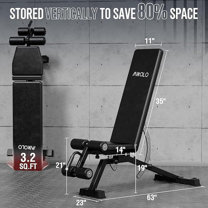 Mikolo Folding Squat Rack, Wall Mounted Power Rack with Cable Crossover Machine & LAT Pull Down, Functional Trainer with 5 Adjustable Function Modes, for Home Gym and Space Saving