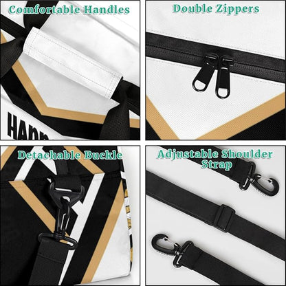 Personalized Cheerleading Dance Duffel, Custom Large Ballet Weekender Travel Cheerleaders Bag, Gold White Black