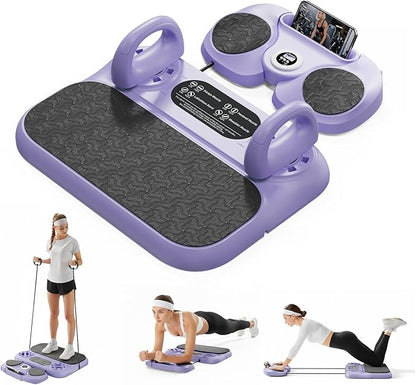 Multifuncional Pilates Board & Push Up System with Timer, Ab Wheel & Core Sliders, Portable Home Gym Kit with Resistance Ropes & Plank Support, Full Body Workout for Women & Men (Simulates Reformer)