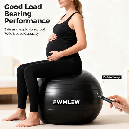 Extra Thick Exercise Yoga Ball, 5-Size Anti-Burst Heavy Duty Stability Gym Ball for Fitness, Core Workout, Pregnancy & Office Chair, Includes Quick Pump