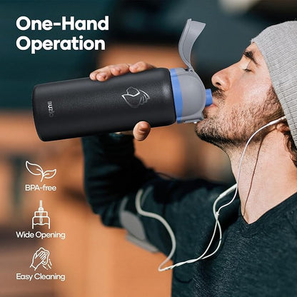 BUZIO 32 oz Water Bottle with Leakproof Locking Lid & Carry Loop, Dishwasher Safe, Triple Wall Vacuum Insulated Metal Water Bottle Chug Lid Thermos for Holiday Keep Cold 48H, 32oz, Dark Gray