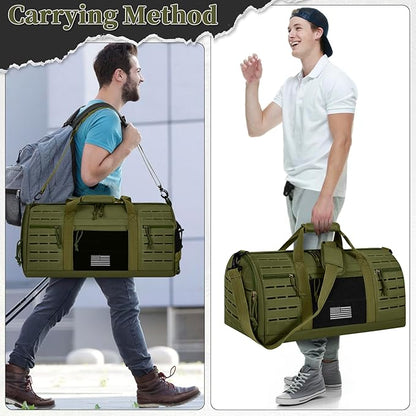 GMAK Military Tactical Duffle Bag for Men, 40L Sports Gym Bag with Shoe Compartment, Carry on Bag Travel Duffle Bag for Weekender Overnight Gym Workout Training Basketball Football, Green
