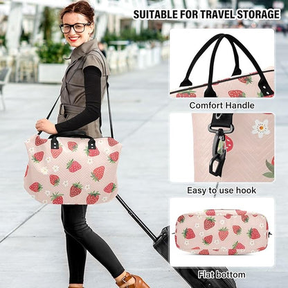 Weekender Bags Travel Duffel Gym Bag Small Scale Strawberry Carry on Overnight Tote Bag with Toiletry Bag for Airplane Travel Trip Gym Yoga