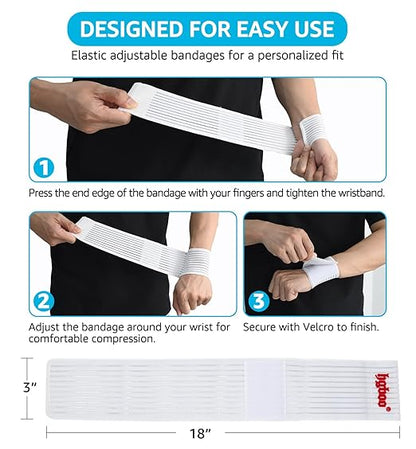Compression Wrist Bands (2 PCS), High-Elastic Straps Wrist Wraps Wrist Brace for Sports Weightlifting Tennis Basketball Tendonitis Carpal Tunnel Arthritis - Breathable Fabric (White)
