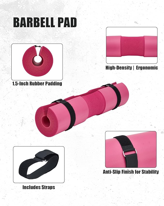 Garvee Barbell Pad, Hip Thrust Pad for Leg Training, Non-slip Thick Foam Squat Pad for Glute Support and Neck & Shoulder Protection with Two Straps, Fits All Olympic Barbell and Smith Machine