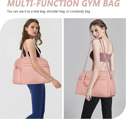 Sports Gym Bag for Women, Lightweight Travel Duffle Bags with Shoe Compartment & Wet Pocket, Weekender Overnight Bag Fitness Workout Bag with Toiletry Bag (Pink)