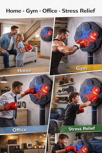 Music Boxing Machine for Adults, Bluetooth Wall Mounted Punching Machine, Interactive Boxing Trainer with LED Targets, Pro Boxing Gloves & Reflex Ball Headband, Home Gym Cardio Workout Training